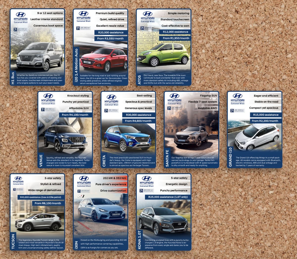 Mockup of digital playing card designs made for Hyundai vehicles