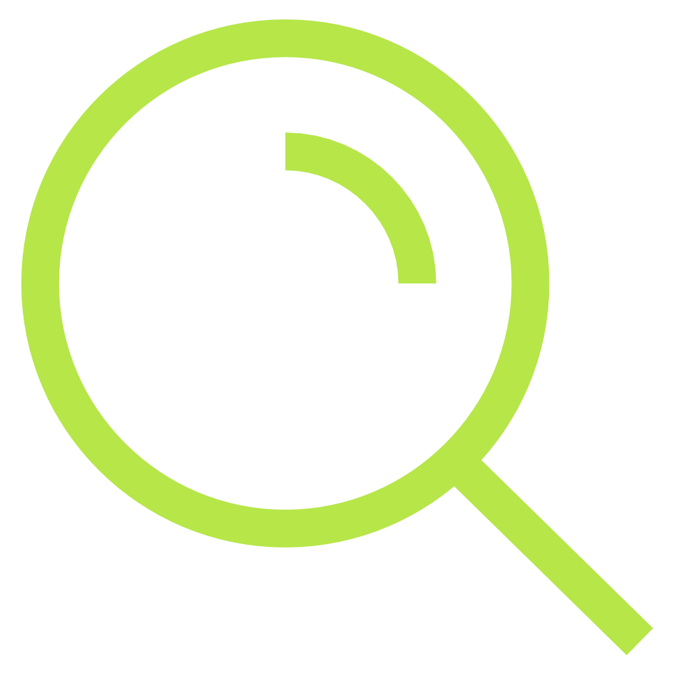 Giant bright green magnifying glass graphic